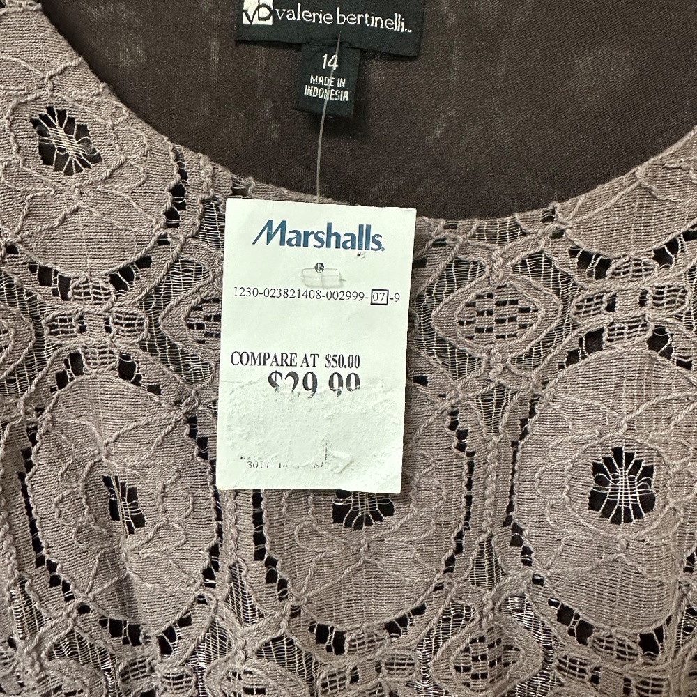 Cotton Lace Dress Taupe Gray Fully Lined Valerie Bertinelli Size 14 - Picture 6 of 11